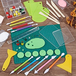 粘土ツールセット  子供のためのDIY陶器粘土工芸品  ミックスカラー  120x81x1.4mm  穴：9.5mm  3個/セット  1セット&nbsp;DIY-GA0007-98