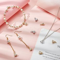 12個2色真鍮クリアキュービックジルコニアペンダント  長持ちメッキ  三角形  ミックスカラー  10x9x5.5mm  穴：3.4mm  6個/カラー&nbsp;ZIRC-FH0001-13
