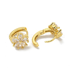 ブラスマイクロパヴェキュービックジルコニアフープピアス  18KGP本金メッキ  花  透明  13x11mm&nbsp;EJEW-C088-27G-01