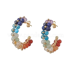 Natural Mixed Stone C-Shaped Stud Earrings&nbsp;EJEW-TA00780