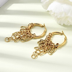 女性用304ステンレスフープピアス  リングチェーンタッセル付きオーバル  ゴールドカラー  60x25mm&nbsp;EJEW-G463-03G
