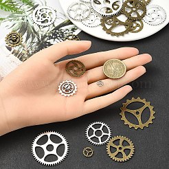 36個 12スタイル チベットスタイル 合金 スチームパンクペンダント  ギア  カドミウムフリー＆鉛フリー  ギア  アンティークブロンズ＆アンティークシルバー  8~42x1~4mm  穴：1~8mm  3個/スタイル&nbsp;TIBEP-YW0001-89