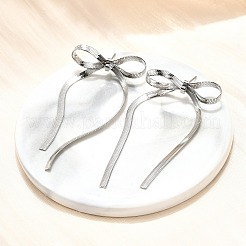 変色しない蝶結びの304ステンレススチール製スタッドピアス（女性用）  ステンレス鋼色  80x38mm&nbsp;EJEW-D104-04P