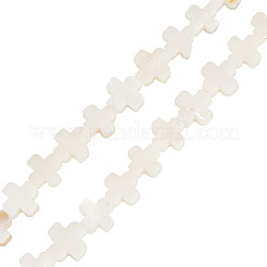 天然淡水貝ビーズ 1 連  クロス  フローラルホワイト  7.5~8x7.5~8.5x2.5~3mm  穴：0.7mm  約50個/連  15.47''（39.3センチメートル）&nbsp;SSHEL-TA0001-19