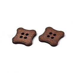4つ穴の四角い木製ボタン  染め  サドルブラウン  18x18x2.5mm  穴：2.4mm&nbsp;BUTT-Q046-09B
