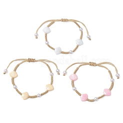 調節可能なABSプラスチック模造真珠ビーズ編みビーズブレスレット（女性用）3個  シェル形状  ミックスカラー  内径：1-7/8~3-3/8インチ（4.75~8.7cm）&nbsp;BJEW-JB11871