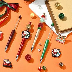 4 個 4 色 ABS プラスチックボールペン  ビーズペン  ペンリフィル4本付き  クリスマスシリーズシリコンビーズ4個  20個の不透明なアクリルビーズ  ミックスカラー  148x12mm&nbsp;AJEW-FS0001-42