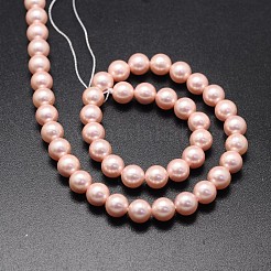 シェルパールビーズ連売り  ラウンド  ライトコーラル  8mm  穴：1mm  約49個/連  16インチ&nbsp;X-BSHE-E008-8mm-13