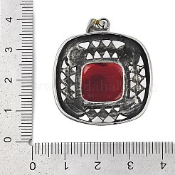 304ステンレスペンダント  ガラスとラインストーン付き  ハートの正方形  ステンレス鋼色  35x30.5x11mm  穴：8.5x5mm&nbsp;STAS-F310-10P