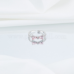 女性用蝶結び合金&樹脂カフリング1個  プラチナ  8.5x13.5mm&nbsp;RJEW-LP0010-07