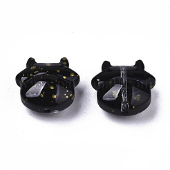 透明なスプレー塗装ガラスビーズ  金箔  牛  ブラック  11.5x12x6mm  穴：1mm&nbsp;DGLA-R052-001-E01