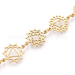 7 Chakra Symbols Brass Link Chain Bracelets for Women&nbsp;BJEW-N039-01G