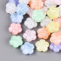 光沢のあるツートンカラーの透明アクリルビーズ  テクスチャードフラワー  暗闇で光る  グリッターパウダー付き  ミックスカラー  19x20x9.5mm  穴：2mm  約260個/500g&nbsp;OACR-Q199-44