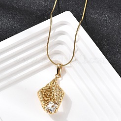 304 Stainless Steel with Clear Glass Leaf Pendant Necklaces&nbsp;NJEW-G184-06G