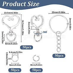 150Pcs 3 Styles Heart Shape Zinc Alloy Swivel Lobster Clasp with Iron Split Key Rings with 304 Stainless Steel Jump Rings&nbsp;FIND-SP0002-59P
