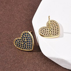 Heart Brass Micro Pave Cubic Zirconia Stud Earrings&nbsp;EJEW-H178-01G-02