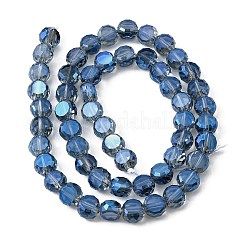電気メッキガラスビーズセット  フラットラウンド  フルrianbowメッキ  多面カット  ブルー  8x5mm  穴：1.2mm  約54個/連  15.51インチ（39.4cm）&nbsp;EGLA-L045-G-FR01