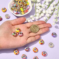 50本5色レジンヨーロピアンビーズ  プラチナカラーの鉄芯付き  大穴ビーズ  ロンデル  ミックスカラー  14x8mm  穴：5mm  10個/カラー&nbsp;RESI-CJ0002-41