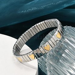 304ステンレススチールストレッチブレスレット  女性用幅広バンドブレスレット  18KGP本金メッキ  ハート  3/8インチ（0.95cm）  内径：2インチ（5.15cm）&nbsp;BJEW-U015-03G-01