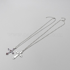 Cross Skull Heart Butterfly Alloy Rhinestone Pendant Necklaces Sets&nbsp;NJEW-WH0015-37