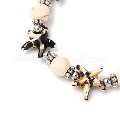 Starfish Synthetic Turquoise Beads & Brass Beads Stretch Bracelets&nbsp;BJEW-JB12408-02