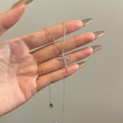 宗教十字架 925 スターリングシルバー パヴェ キュービックジルコニア ペンダントネックレス 女性用  プラチナメッキ  15.83インチ（40.2cm）&nbsp;NJEW-F338-03P