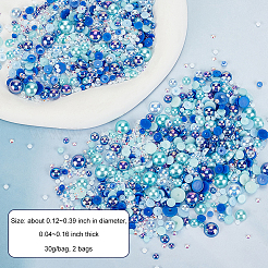 不透明で透明な樹脂カボション  イミテーションシェル＆パール  半円  ブルー  3~10x1~4mm  30 G /袋&nbsp;RESI-WH0034-08B