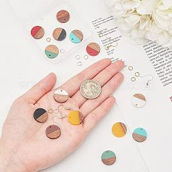 DIYダングルピアス作成キット  レジン＆ウォールナットウッドペンダントを含む  真鍮のピアスフック  真鍮製丸カン  フラットラウンド  ミックスカラー  ペンダント：18x3.5mm  穴：1.5mm  7色  2個/カラー  14個/箱&nbsp;DIY-OC0005-38