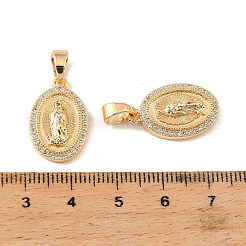 真鍮と透明キュービックジルコニアのペンダント  バージン模様のチャーム付きオーバル  18KGP本金メッキ  20x13x4mm  穴：6.5x4mm&nbsp;KK-G558-08G