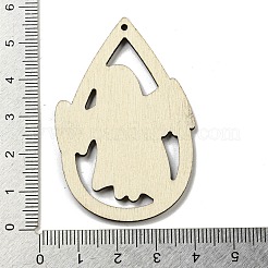 ウッドペンダント  ハロウィンモチーフ  ホワイト  ゴースト  55x36.5x3mm  穴：2mm&nbsp;WOOD-M012-02H