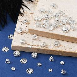 755個7スタイルの鉄製ビーズキャップ  花  銀  5~10x1~4.4mm  穴：1~1.5mm&nbsp;IFIN-YW0001-56S
