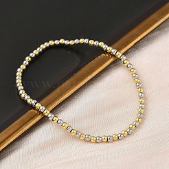 男性女性のための真鍮ラウンド ビーズ ストレッチ ブレスレット  ラックめっき  長持ちメッキ  鉛フリー＆カドミウムフリー  18KGP本金メッキ＆プラチナ  1/8インチ（0.3cm）  内径：2-1/8インチ（5.4cm）&nbsp;BJEW-B148-05A-PG