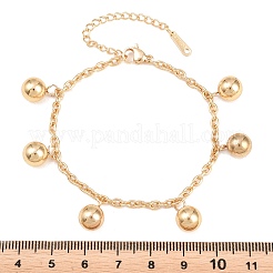304ステンレススチール製ラウンドビーズチャームブレスレット  女性用アズキチェーンブレスレット  ゴールドカラー  6.54インチ（16.6cm）&nbsp;BJEW-B171-05G