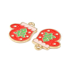 クリスマス合金エナメルペンダント  ライトゴールド  手袋のチャーム  グリーン  19x15x1mm  穴：1.8mm&nbsp;ENAM-D047-09LG-07