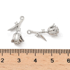 真鍮製マイクロパヴェキュービックジルコニアペンダント  バラの花のチャーム  プラチナ  20x12x6.5mm  穴：1.4mm&nbsp;KK-L260-15P