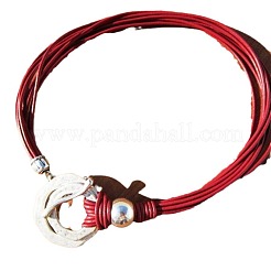 Bohemian Double Ring Alloy Pendant Waxed Imitation Leather Cord Necklaces for Women&nbsp;FS-WG722D8-01
