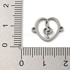 201ステンレススチール中空コネクタチャーム  ハートは音符とリンクします  ステンレス鋼色  11.5x15x1mm  穴：1.4mm&nbsp;STAS-S146-01P