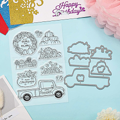 DIYスクラップブック作成キット  塩ビプラスチックスタンプと炭素鋼カッティングダイステンシルを含む  車の模様  10.6x10.7x0.08cmと16x11x0.3cm&nbsp;DIY-BC0005-36