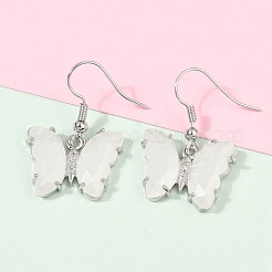 Natural Quartz Crystal Brass Dangle Earrings&nbsp;EJEW-M081-01P-01
