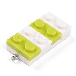 樹脂チャーム  プラチナ鉄ループ付き  おもちゃのレンガ  黄緑  36x15.5x8mm  穴：2.6mm&nbsp;RESI-E017-C08