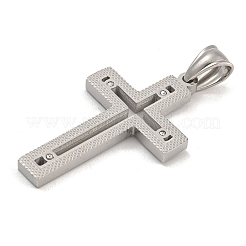 304ステンレスペンダント  クリスタルラインストーン付き  クロスチャーム  ステンレス鋼色  42x25x3mm  穴：7x5mm&nbsp;STAS-D110-16AS