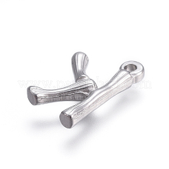 変色しにくい304ステンレススチールペンダント  竹の形をした手紙  ステンレス鋼色  文字.k  19x12x3mm  穴：1.6mm&nbsp;STAS-I117-14F-P