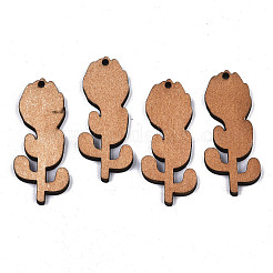 プリントバスウッドペンダント  バックランダムカラー  花  パープル  40x16x3mm  穴：1.6mm&nbsp;X-WOOD-N006-54