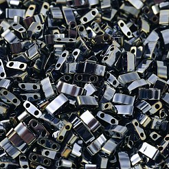 MIYUKIハーフティラビーズ  日本製シードビーズ  2の穴  （HTL464)ライトガンメタル  5x2.3x1.9mm  穴：0.8mm  約250PCS /ボトル  10 G /ボトル&nbsp;SEED-JP0008-HTL0464