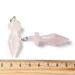 天然石ローズクォーツペンダント  バイコーンチャーム  真鍮パーツ  プラチナ  48.8~50x14mm  穴：6.5x4.5mm&nbsp;G-C187-03E