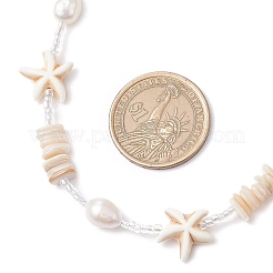 Summer Beach Synthetic Turquoise Starfish & Natural Cultured Freshwater Pearl & Shell & Glass Seed Beaded Necklaces for Women&nbsp;NJEW-TA00198