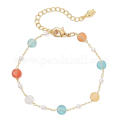 Colorful Cat Eye & Plastic Pearl Beaded Link Bracelets for Women&nbsp;BJEW-JB12971