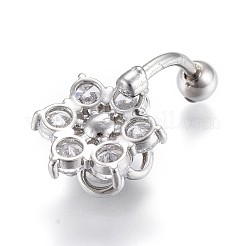 ピアス  真鍮キュービックジルコニアおへそリング  ベリーリング  304ステンレススチールバー付き  ローズ  プラチナ  27x14mm  バー: 15 ゲージ (1.5mm)  バーの長さ: 3/8