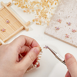 8Pcs 2 Colors Brass Cubic Zirconia Flower Charms&nbsp;KK-HS0015-16