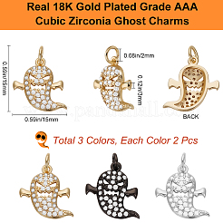 6Pcs 3 Colors  Brass Micro Pave CLear Cubic Zirconia Pendants&nbsp;ZIRC-BBC0002-95